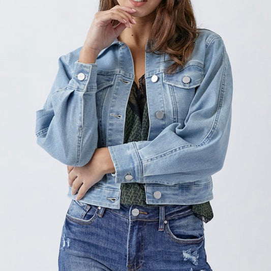 Balloon sleeve jean jacket